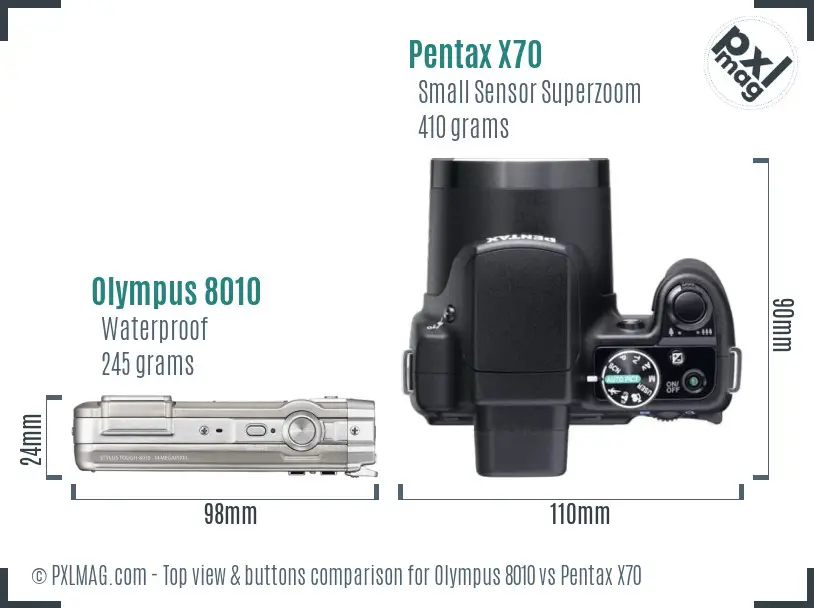 Olympus 8010 vs Pentax X70 top view buttons comparison