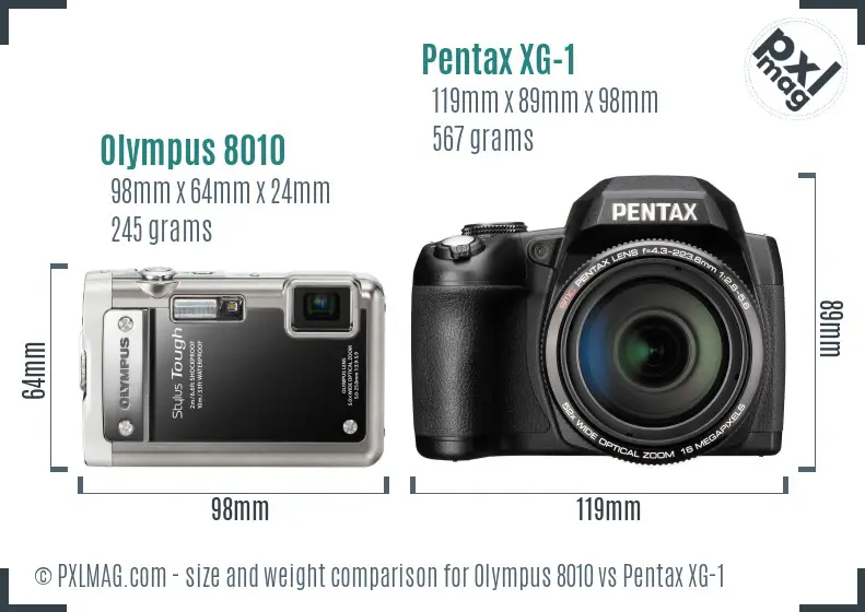 Olympus 8010 vs Pentax XG-1 size comparison