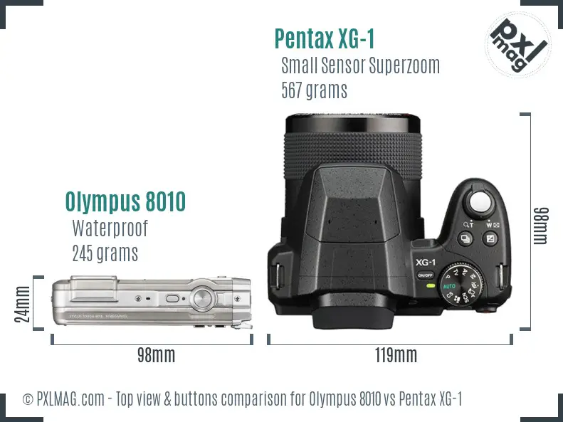 Olympus 8010 vs Pentax XG-1 top view buttons comparison