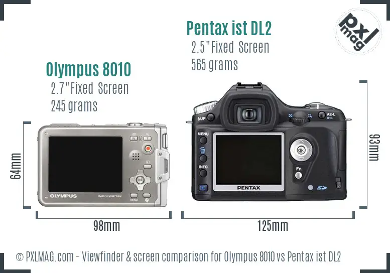 Olympus 8010 vs Pentax ist DL2 Screen and Viewfinder comparison