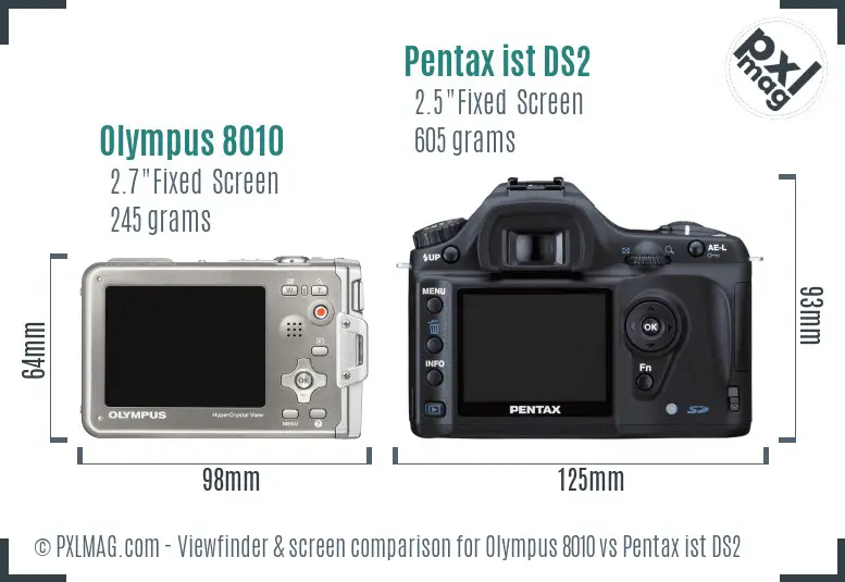 Olympus 8010 vs Pentax ist DS2 Screen and Viewfinder comparison