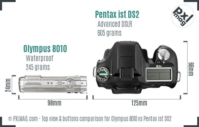 Olympus 8010 vs Pentax ist DS2 top view buttons comparison
