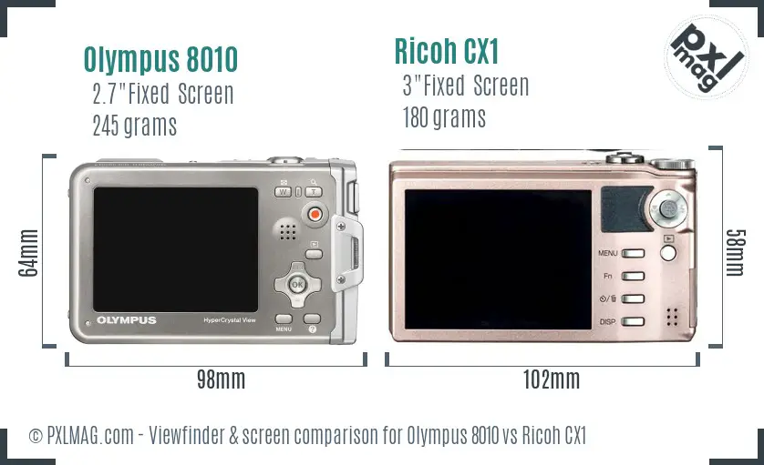 Olympus 8010 vs Ricoh CX1 Screen and Viewfinder comparison