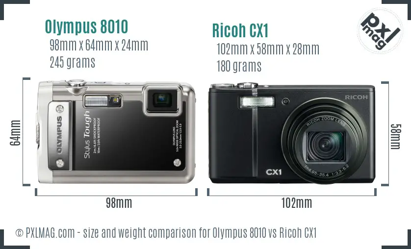 Olympus 8010 vs Ricoh CX1 size comparison