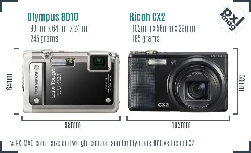 Olympus 8010 vs Ricoh CX2 size comparison