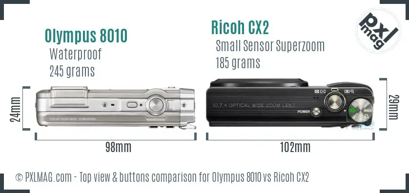 Olympus 8010 vs Ricoh CX2 top view buttons comparison