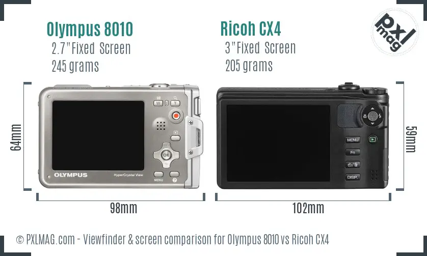 Olympus 8010 vs Ricoh CX4 Screen and Viewfinder comparison Olympus 8010 vs Ricoh CX4 Screen and Viewfinder comparison