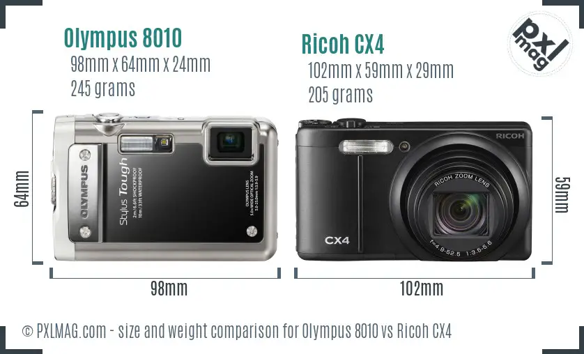 Olympus 8010 vs Ricoh CX4 size comparison Olympus 8010 vs Ricoh CX4 size comparison