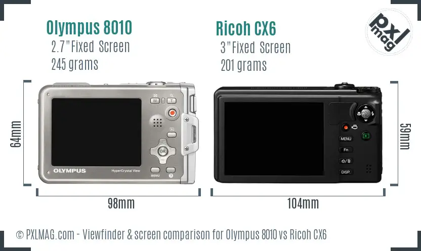 Olympus 8010 vs Ricoh CX6 Screen and Viewfinder comparison