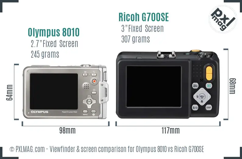 Olympus 8010 vs Ricoh G700SE Screen and Viewfinder comparison