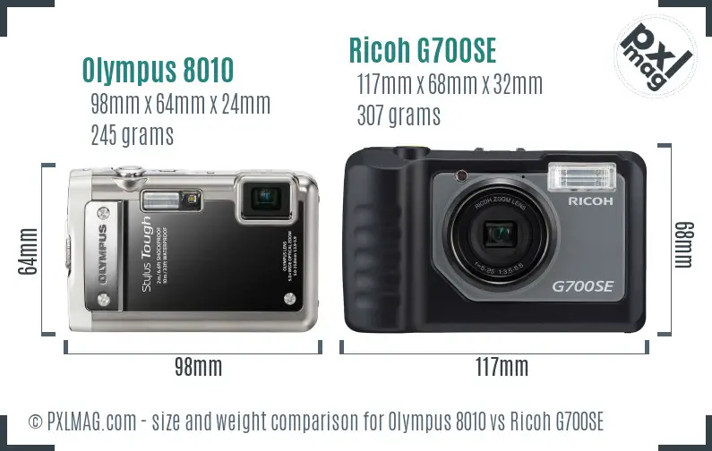 Olympus 8010 vs Ricoh G700SE size comparison