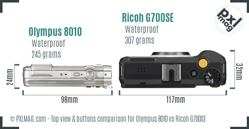 Olympus 8010 vs Ricoh G700SE top view buttons comparison