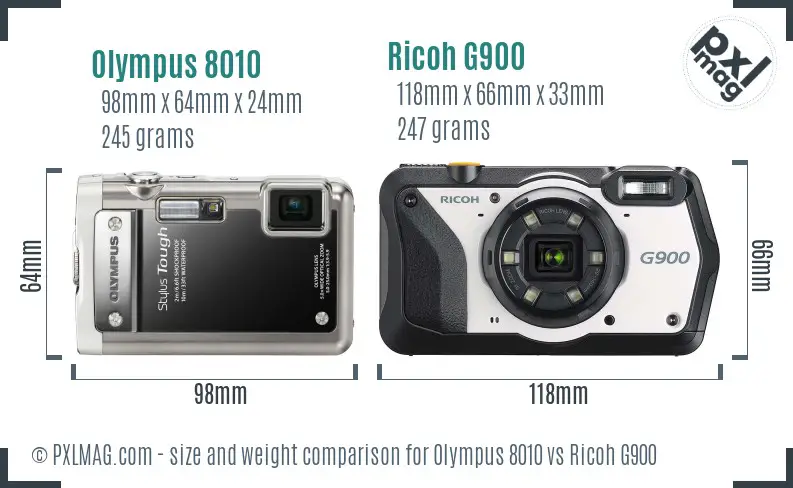 Olympus 8010 vs Ricoh G900 size comparison