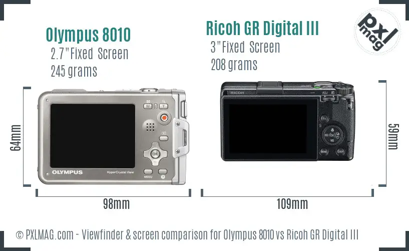 Olympus 8010 vs Ricoh GR Digital III Screen and Viewfinder comparison