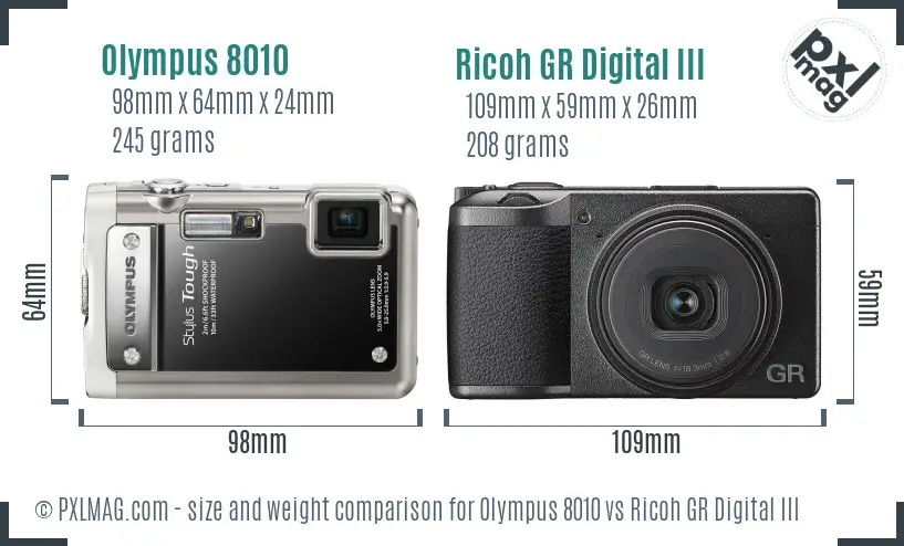 Olympus 8010 vs Ricoh GR Digital III size comparison