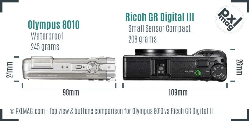 Olympus 8010 vs Ricoh GR Digital III top view buttons comparison