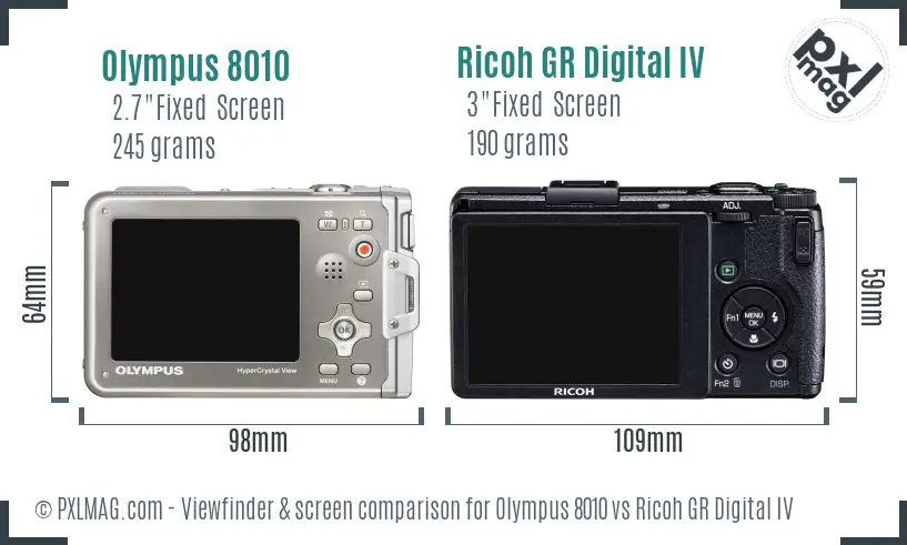 Olympus 8010 vs Ricoh GR Digital IV Screen and Viewfinder comparison