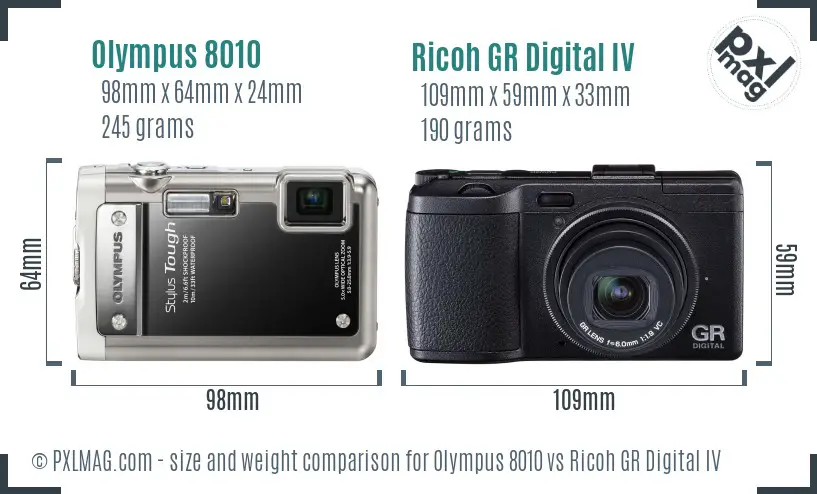 Olympus 8010 vs Ricoh GR Digital IV size comparison