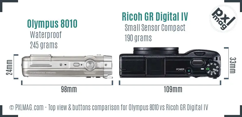 Olympus 8010 vs Ricoh GR Digital IV top view buttons comparison
