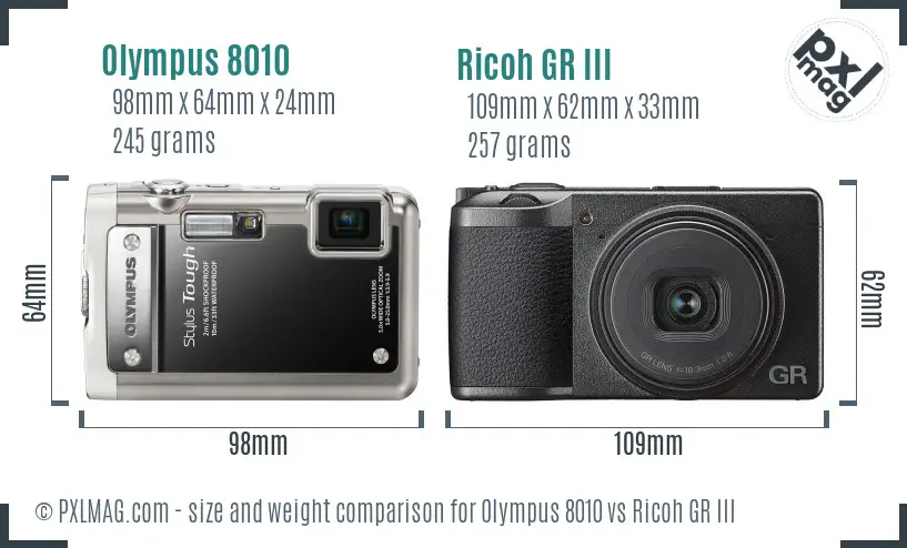 Olympus 8010 vs Ricoh GR III size comparison