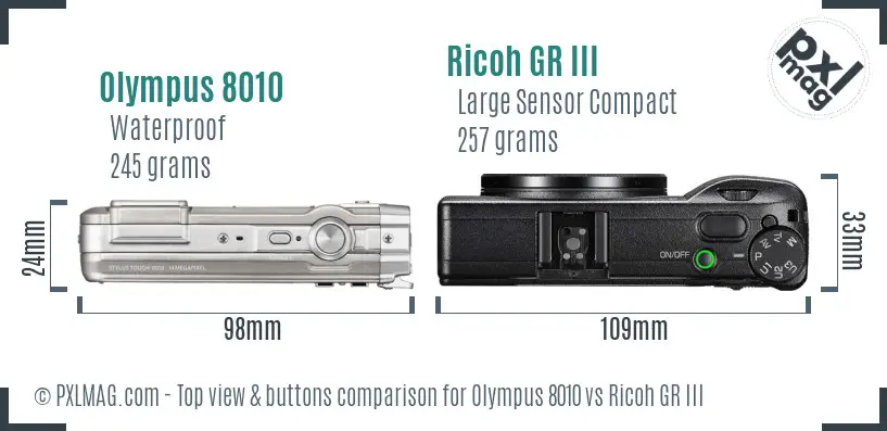 Olympus 8010 vs Ricoh GR III top view buttons comparison