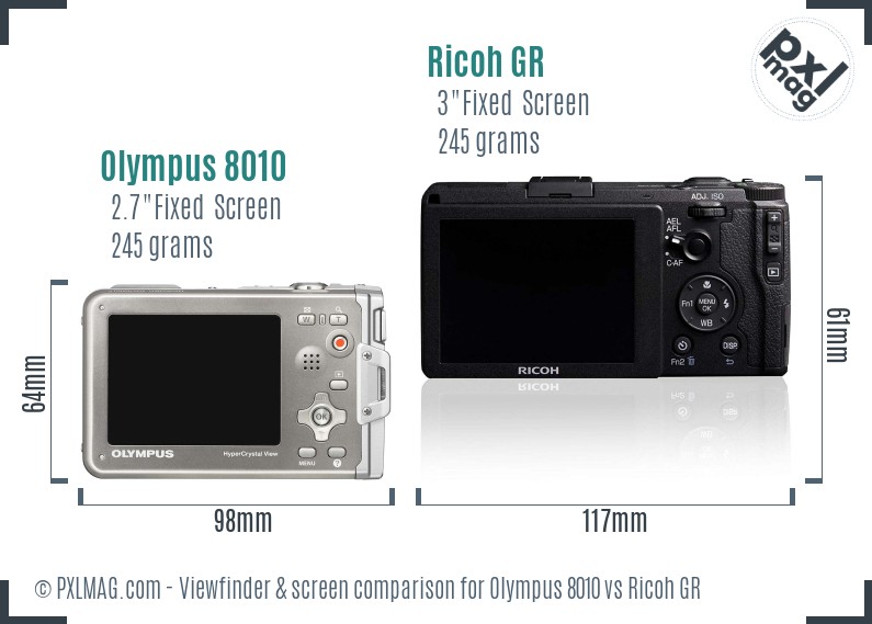 Olympus 8010 vs Ricoh GR Screen and Viewfinder comparison