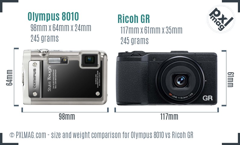 Olympus 8010 vs Ricoh GR size comparison