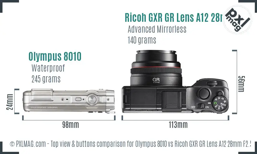 Olympus 8010 vs Ricoh GXR GR Lens A12 28mm F2.5 top view buttons comparison