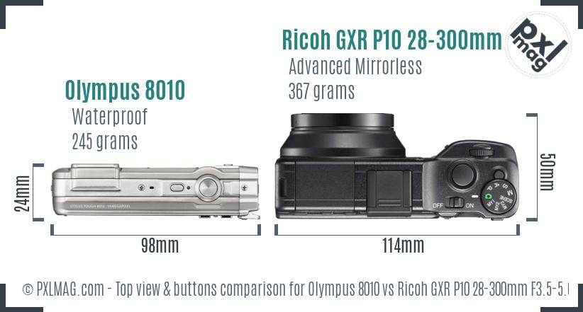 Olympus 8010 vs Ricoh GXR P10 28-300mm F3.5-5.6 VC top view buttons comparison
