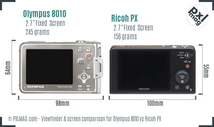 Olympus 8010 vs Ricoh PX Screen and Viewfinder comparison Olympus 8010 vs Ricoh PX Screen and Viewfinder comparison