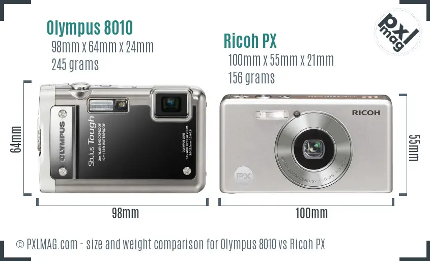 Olympus 8010 vs Ricoh PX size comparison Olympus 8010 vs Ricoh PX size comparison