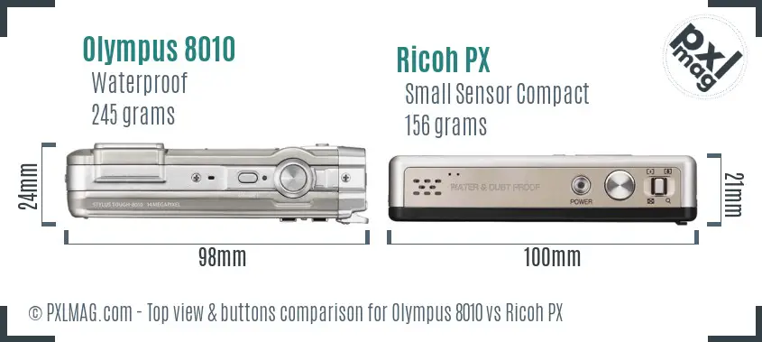 Olympus 8010 vs Ricoh PX top view buttons comparison Olympus 8010 vs Ricoh PX top view buttons comparison