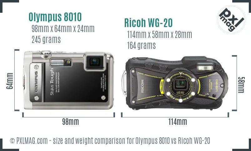 Olympus 8010 vs Ricoh WG-20 size comparison Olympus 8010 vs Ricoh WG-20 size comparison