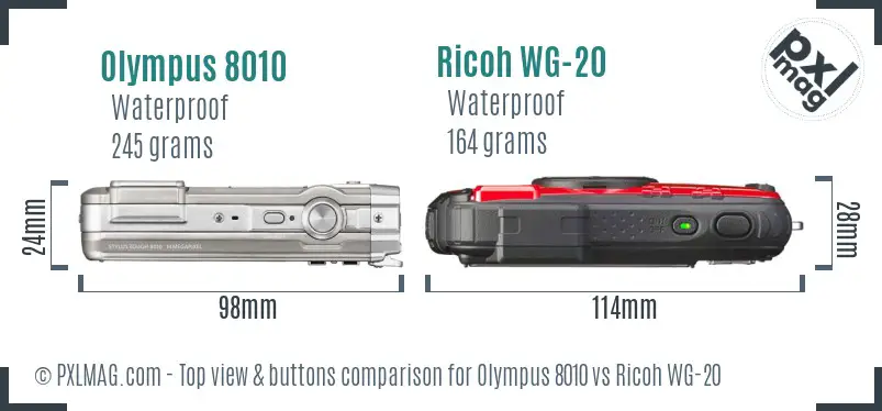 Olympus 8010 vs Ricoh WG-20 top view buttons comparison Olympus 8010 vs Ricoh WG-20 top view buttons comparison