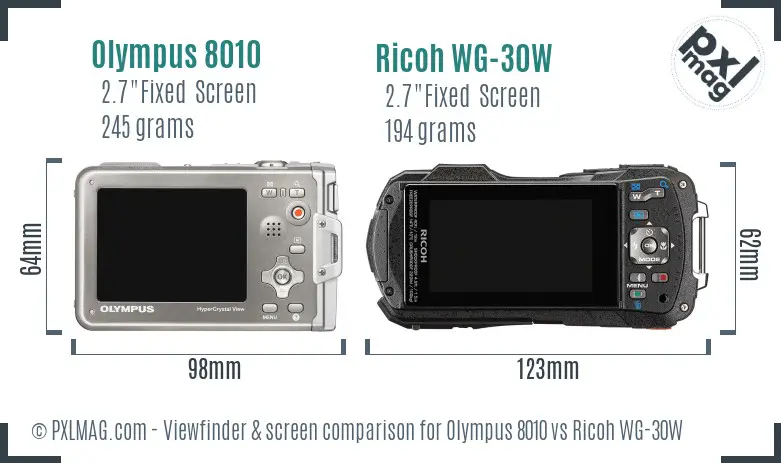 Olympus 8010 vs Ricoh WG-30W Screen and Viewfinder comparison