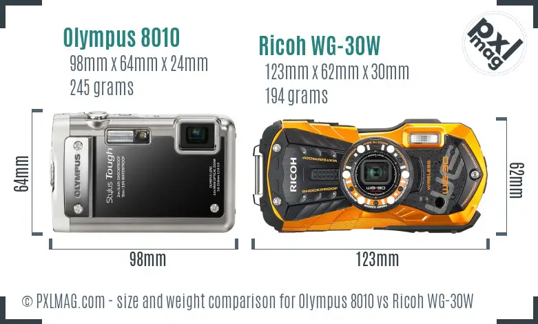 Olympus 8010 vs Ricoh WG-30W size comparison