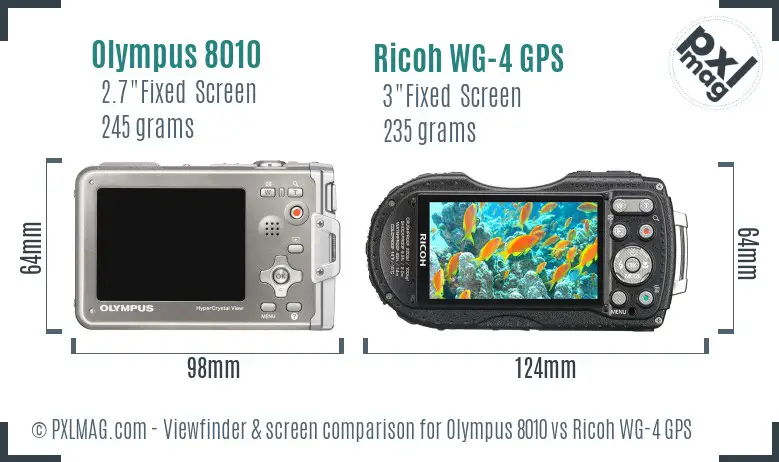 Olympus 8010 vs Ricoh WG-4 GPS Screen and Viewfinder comparison
