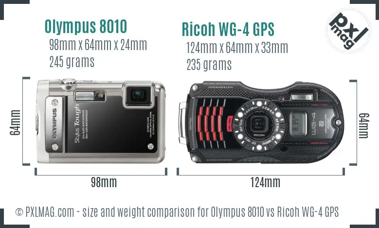 Olympus 8010 vs Ricoh WG-4 GPS size comparison