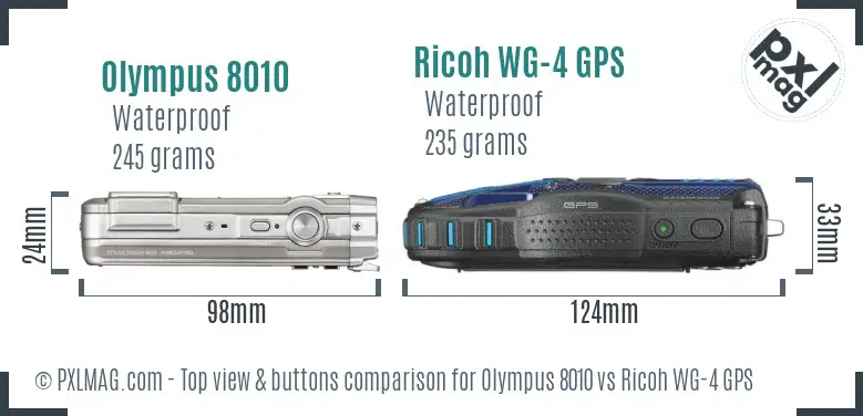 Olympus 8010 vs Ricoh WG-4 GPS top view buttons comparison
