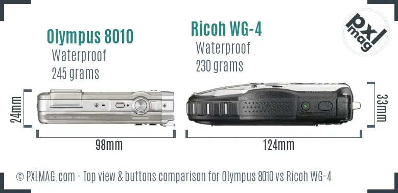Olympus 8010 vs Ricoh WG-4 top view buttons comparison Olympus 8010 vs Ricoh WG-4 top view buttons comparison