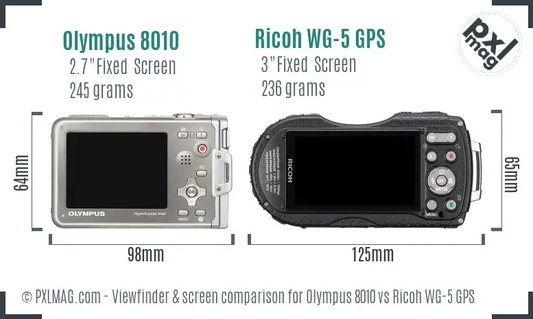 Olympus 8010 vs Ricoh WG-5 GPS Screen and Viewfinder comparison