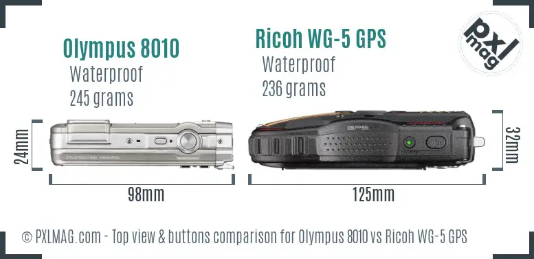 Olympus 8010 vs Ricoh WG-5 GPS top view buttons comparison