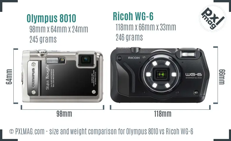 Olympus 8010 vs Ricoh WG-6 size comparison