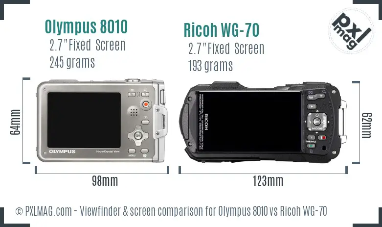 Olympus 8010 vs Ricoh WG-70 Screen and Viewfinder comparison