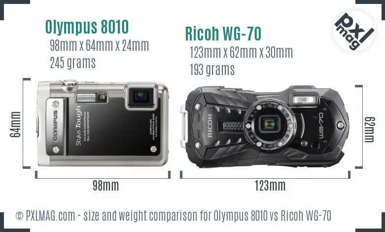 Olympus 8010 vs Ricoh WG-70 size comparison