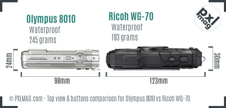 Olympus 8010 vs Ricoh WG-70 top view buttons comparison