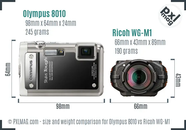 Olympus 8010 vs Ricoh WG-M1 size comparison