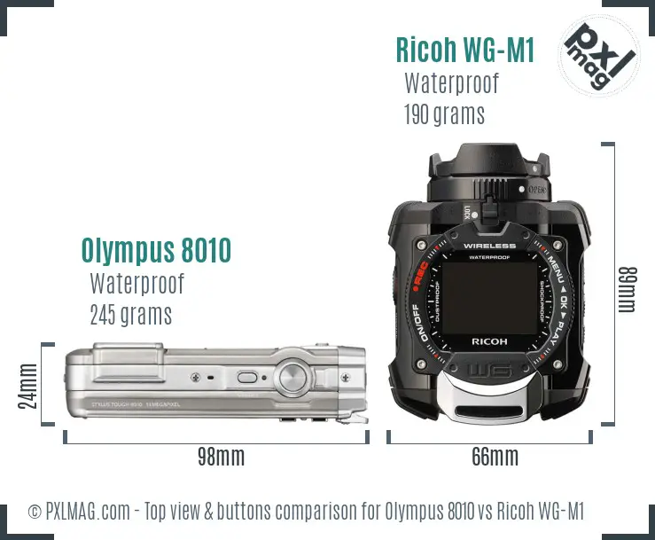 Olympus 8010 vs Ricoh WG-M1 top view buttons comparison