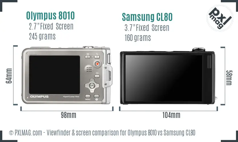 Olympus 8010 vs Samsung CL80 Screen and Viewfinder comparison