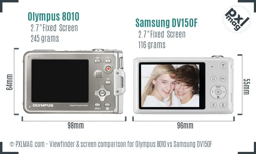 Olympus 8010 vs Samsung DV150F Screen and Viewfinder comparison